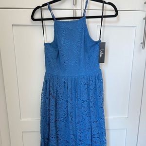 Blue lace midi dress